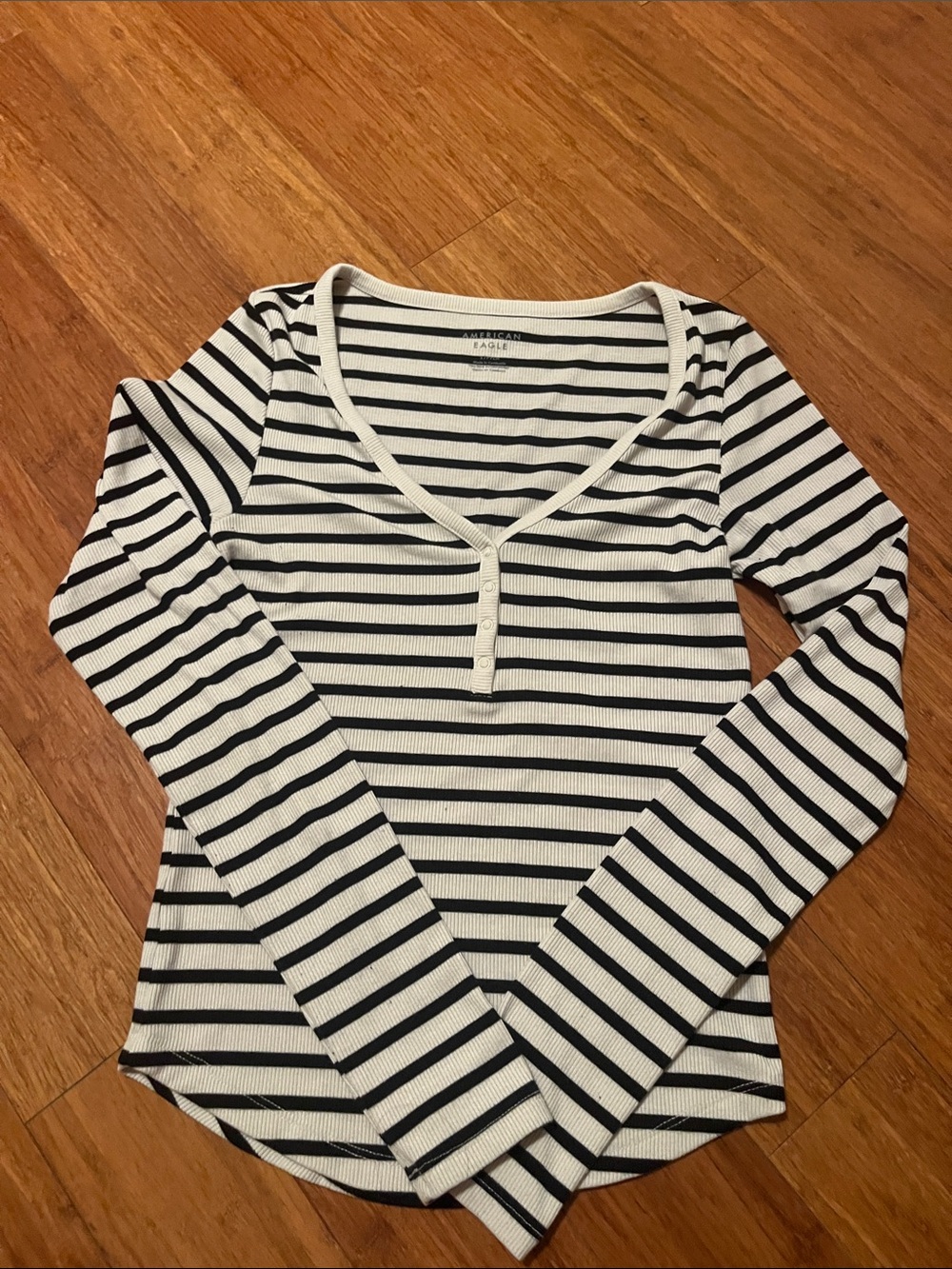 American Eagle Outfitters Black & White Striped Henley Long Sleeve